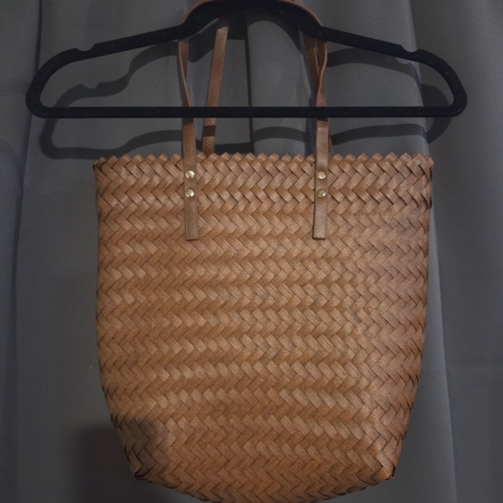Woven Straw Tote‎ Bag Tan Leather Handles Shopper Beach Everyday Carryall - Picture 2 of 5